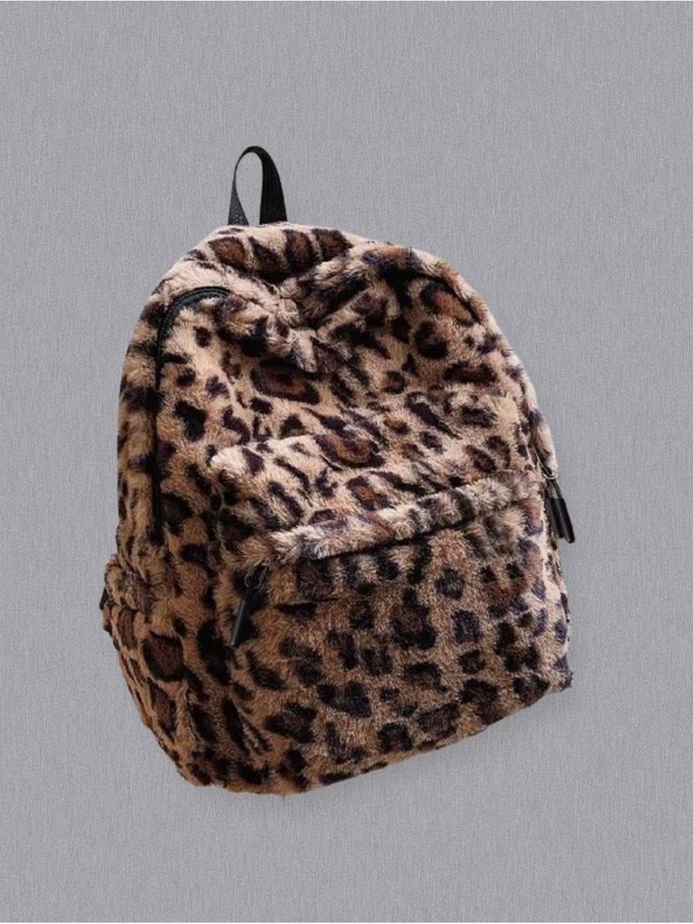 Plush Leopard Print Backpack – Brown Faux Fur